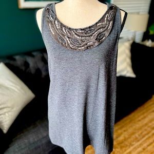 Beaded bib necklace tank. Grey and Sparkly